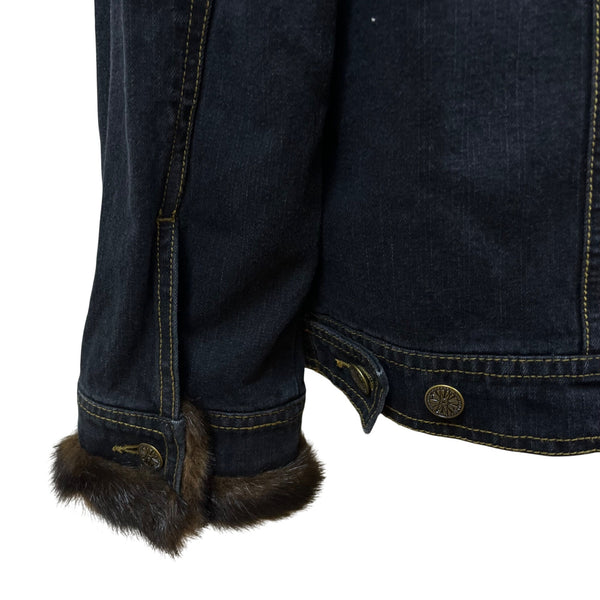 Dennis Basso Denim Jean Jacket With Brown Faux Fur Collar & Cuffs Size L