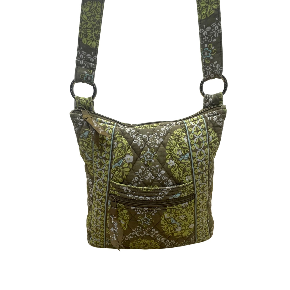 Vera Bradley Women’s Green Quilted Adjustable Strap Floral Pattern Crossbody Bag