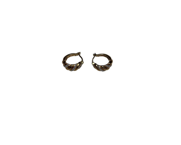 Gold-Tone Womens Twisted Hoop Earrings With Diamond Accents Small Size