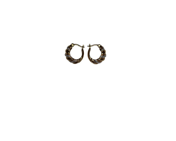 Gold-Tone Womens Twisted Hoop Earrings With Diamond Accents Small Size