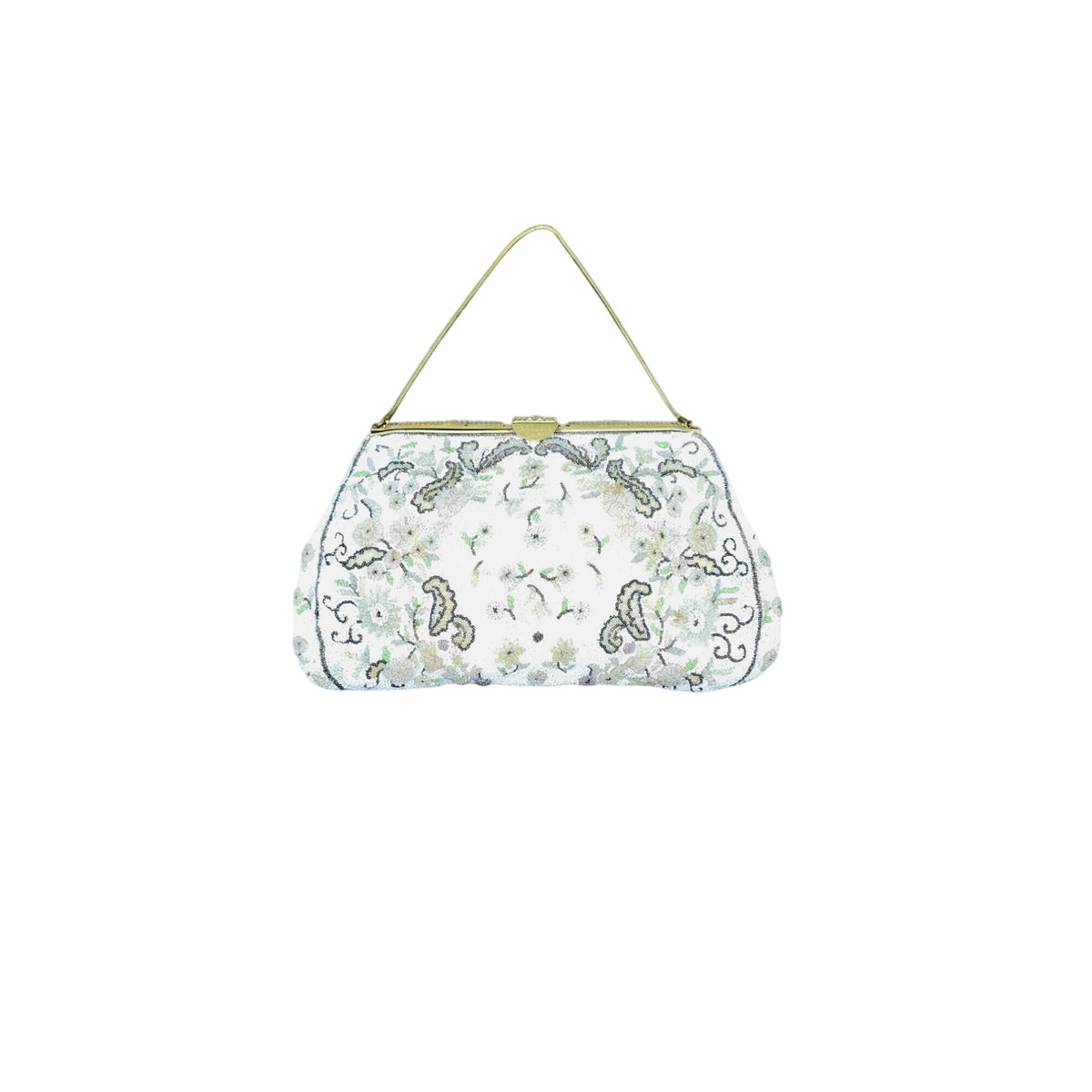 Vintage Floral Design Beads Metal Frame Snake Chain Handle Evening Clutch Sz S