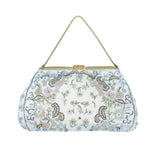 Vintage Floral Design Beads Metal Frame Snake Chain Handle Evening Clutch Sz S