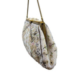 Vintage Floral Design Beads Metal Frame Snake Chain Handle Evening Clutch Sz S