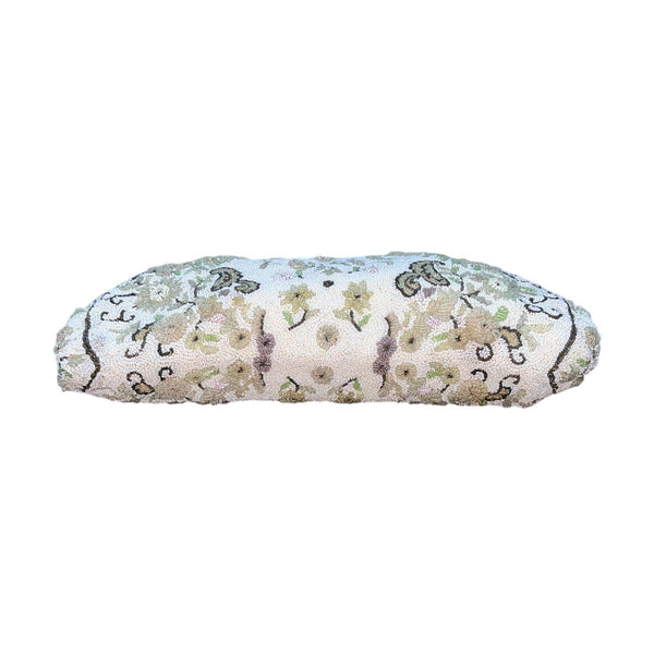 Vintage Floral Design Beads Metal Frame Snake Chain Handle Evening Clutch Sz S