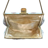 Vintage Floral Design Beads Metal Frame Snake Chain Handle Evening Clutch Sz S