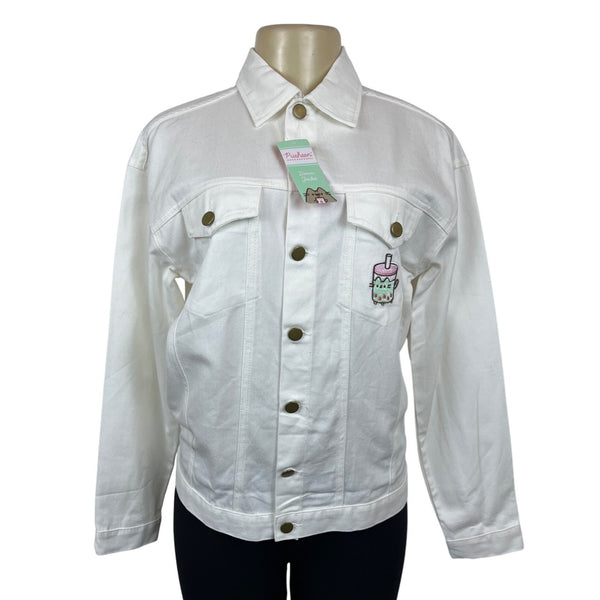 Pusheen Womens Denim Jacket W Embroidered Boba Patch Long Sleeve Sz XS - New