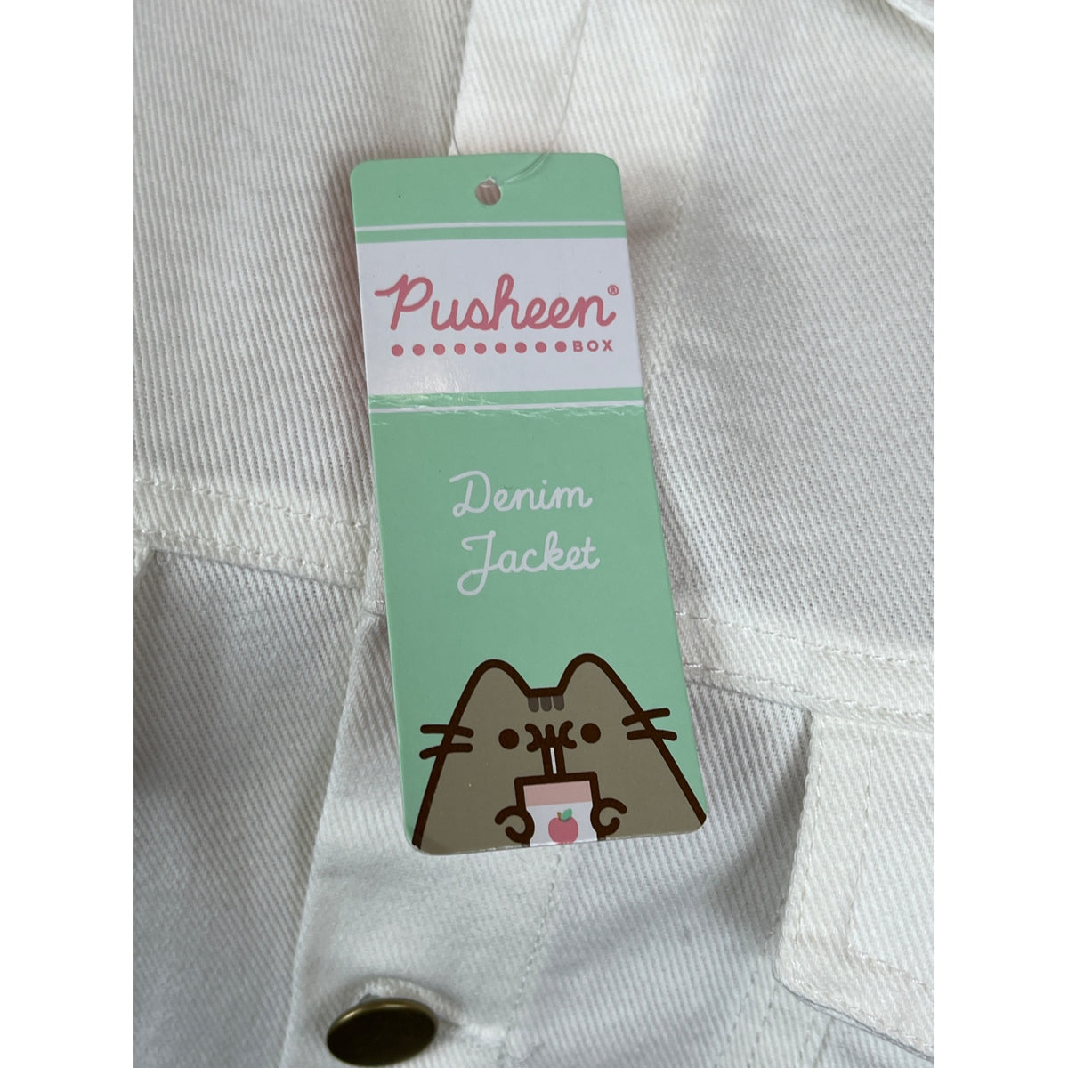 Pusheen Womens Denim Jacket W Embroidered Boba Patch Long Sleeve Sz XS - New