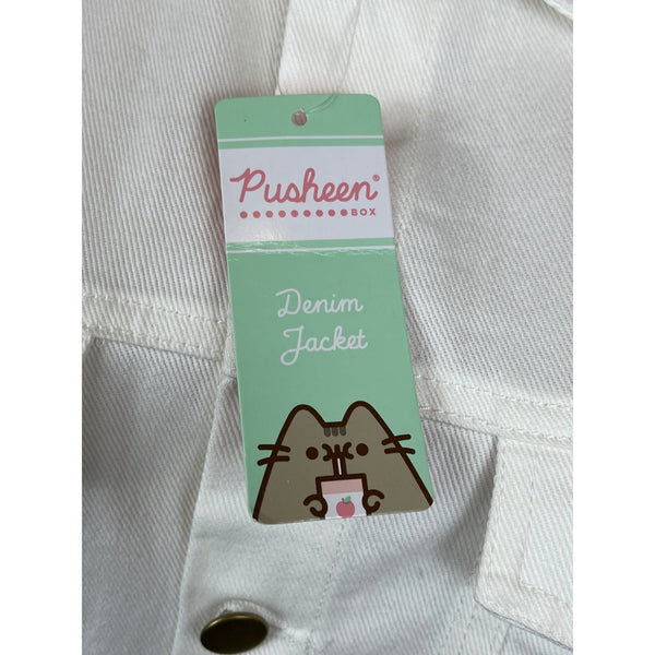 Pusheen Womens Denim Jacket W Embroidered Boba Patch Long Sleeve Sz XS - New