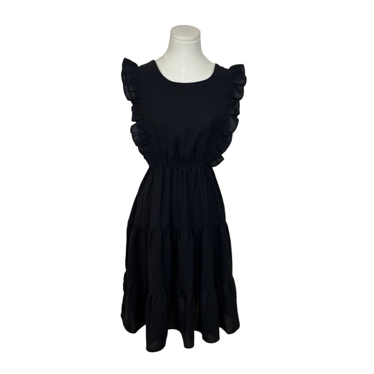 Black Ruffle Sleeveless Dress By Soun Hong - Casual Elegant Design Sz M-L