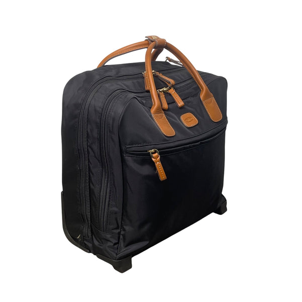 Brics Men’s Black Nylon & Brown Leather Rolling Travel Tote Carry-On Luggage