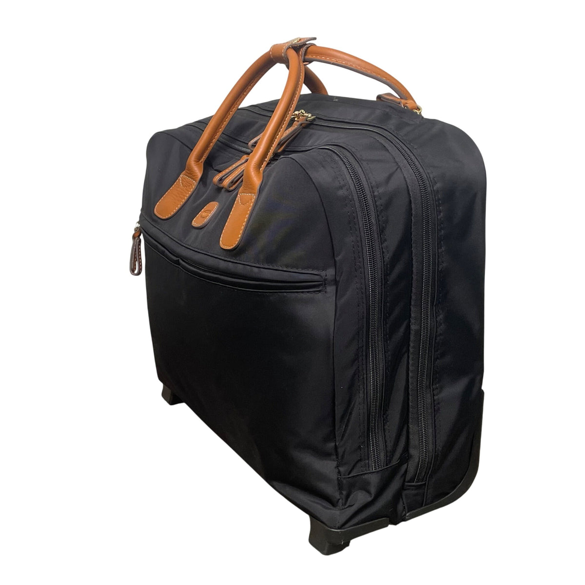 Brics Men’s Black Nylon & Brown Leather Rolling Travel Tote Carry-On Luggage