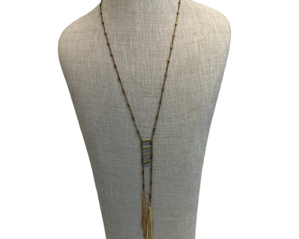 Vintage 80s 90s Gold Tone Long Chain Necklace with Sparkle Dangling Bars - 26in