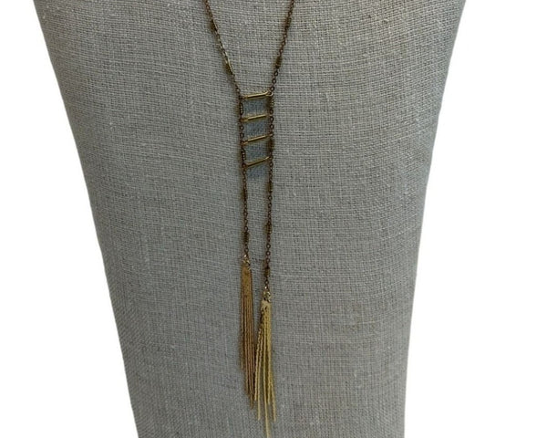 Vintage 80s 90s Gold Tone Long Chain Necklace with Sparkle Dangling Bars - 26in