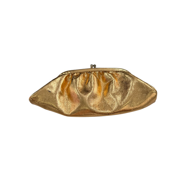 Vintage Gold Chain Metallic Clutch Womens Purse Classic Evening Bag Folded Design