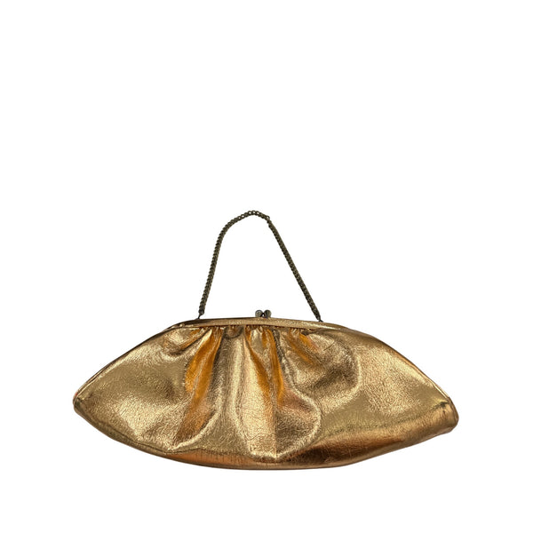 Vintage Gold Chain Metallic Clutch Womens Purse Classic Evening Bag Folded Design