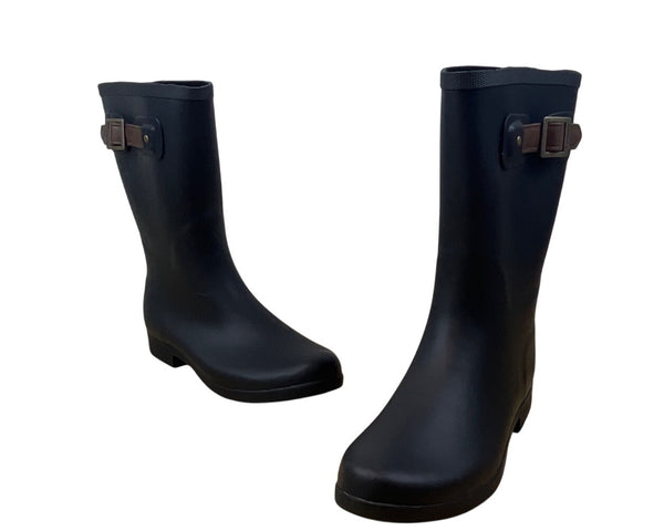 Chooka Womens Black Rubber With Adjustable Buckle Strap Rain Boots Size 9