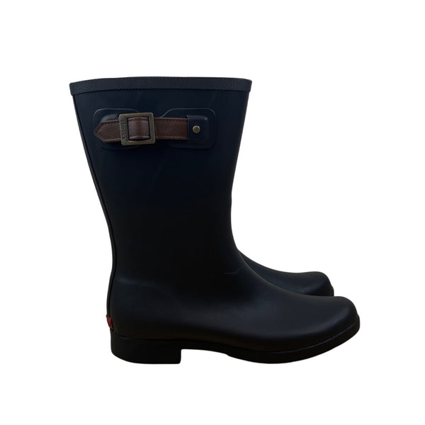 Chooka Womens Black Rubber With Adjustable Buckle Strap Rain Boots Size 9