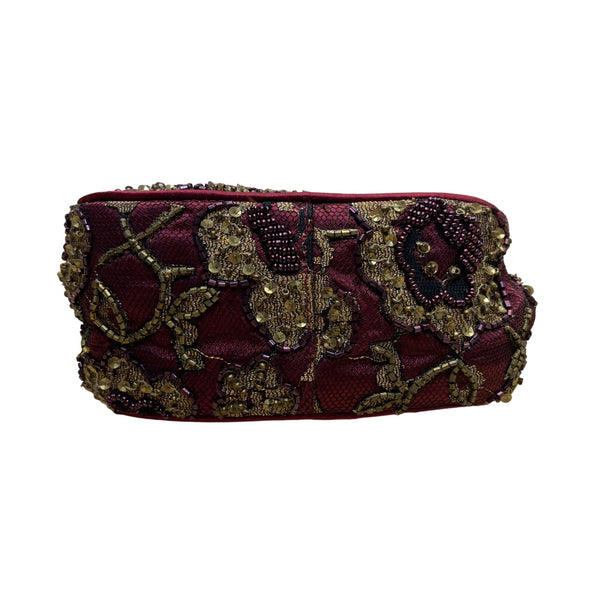 Christiana Women’s Burgundy Beaded Brass Frame & Beaded Handle Evening Handbag