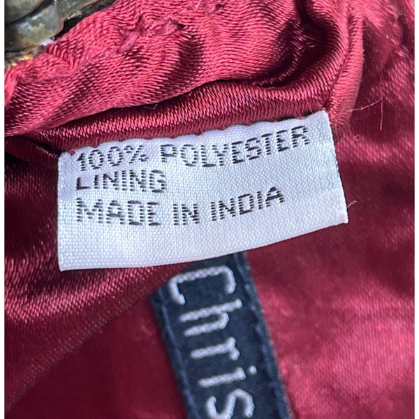 Christiana Women’s Burgundy Beaded Brass Frame & Beaded Handle Evening Handbag