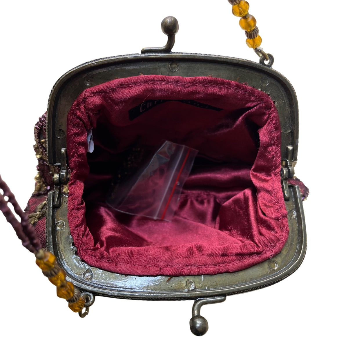 Christiana Women’s Burgundy Beaded Brass Frame & Beaded Handle Evening Handbag