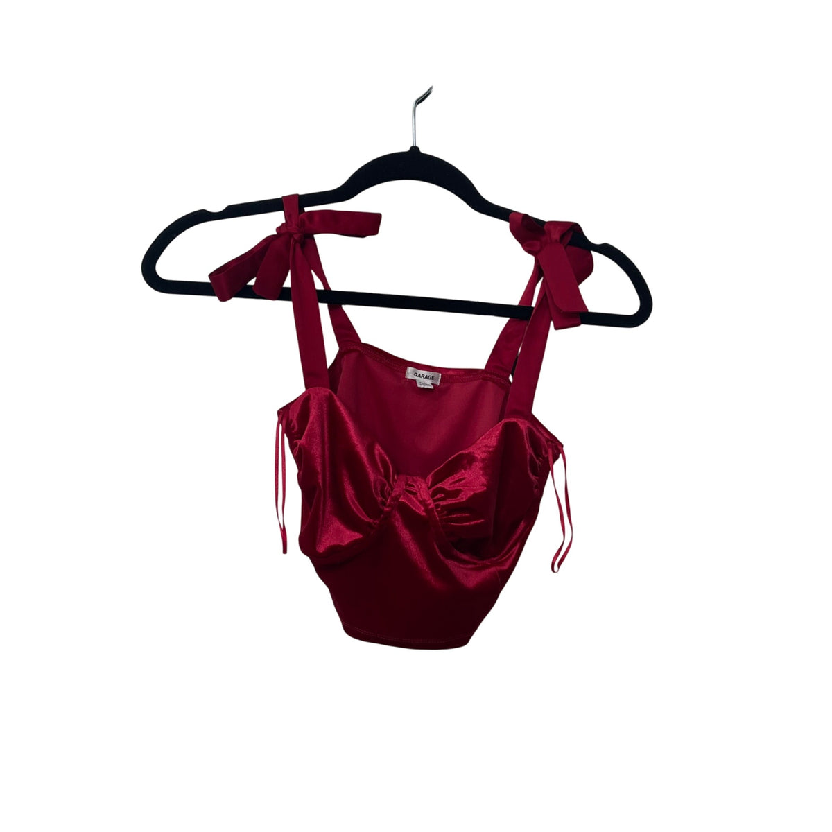 Garage Womens Red Satin Crop Top With Bow Tie Straps Size XS