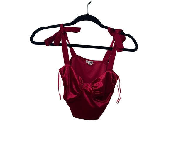 Garage Womens Red Satin Crop Top With Bow Tie Straps Size XS