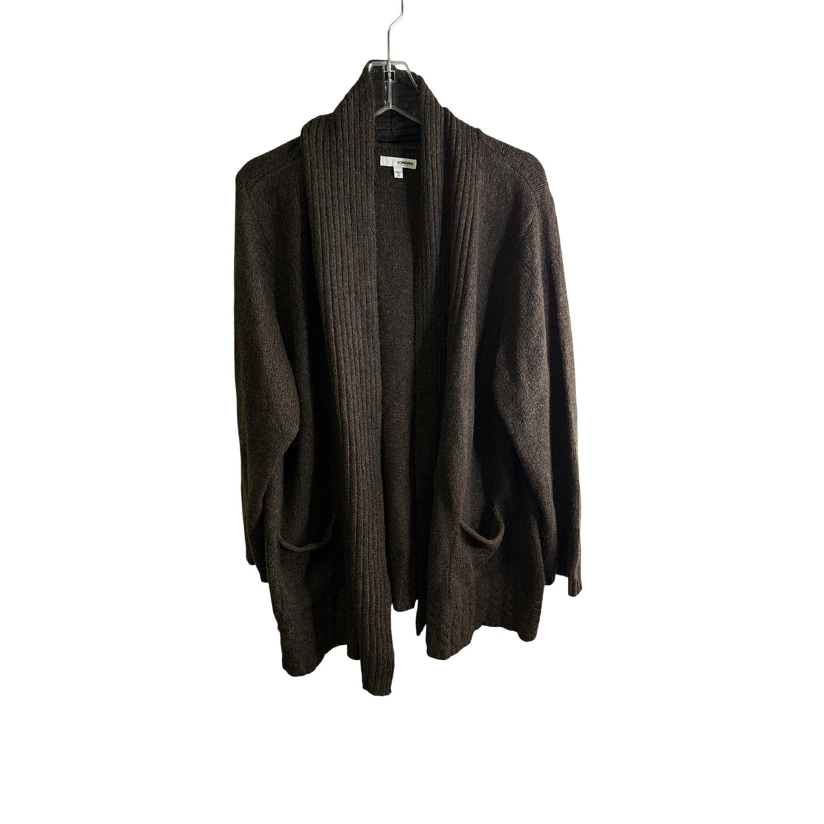 Sonoma Womens Brown Wool Blend Open Front Cardigan Sweater With Pockets Size 2X