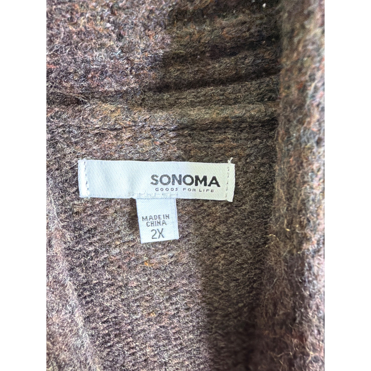 Sonoma Womens Brown Wool Blend Open Front Cardigan Sweater With Pockets Size 2X