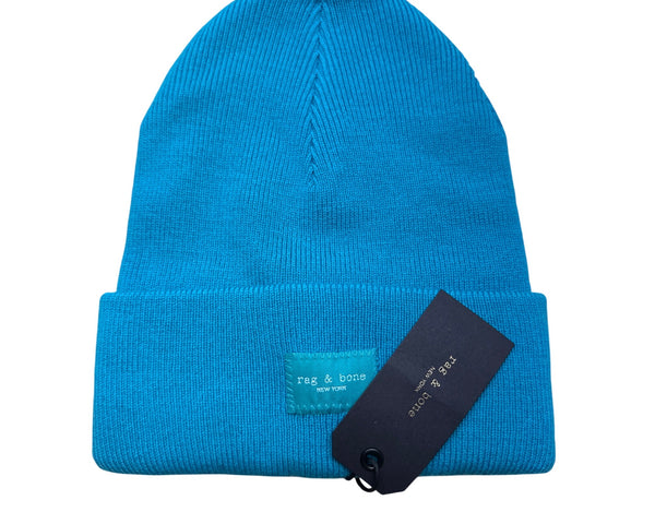 Rag & Bone New York Aqua Blue Knit Beanie Hat One Size - New