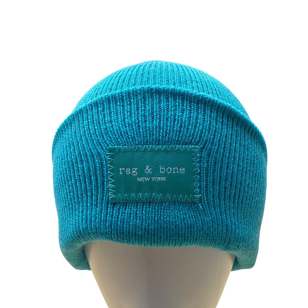 Rag & Bone New York Aqua Blue Knit Beanie Hat One Size - New