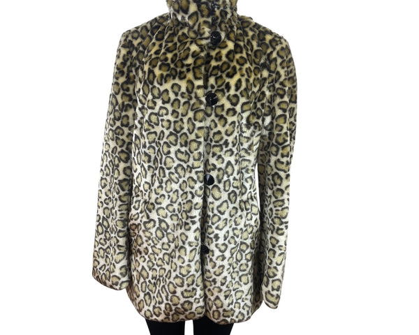 Marc Jacobs Leopard Print Womens Fur Coat With Black Buttons Sz M