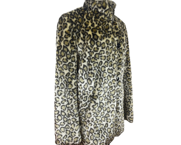 Marc Jacobs Leopard Print Womens Fur Coat With Black Buttons Sz M