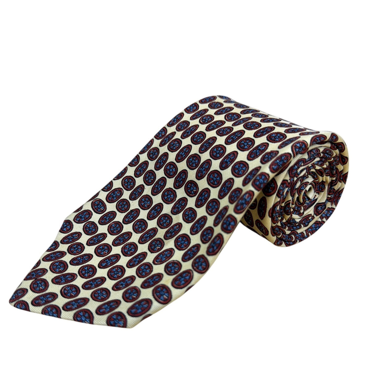 VIntage Brooks Brothers Mens Cream & Red Geometric Silk Tie Made In England