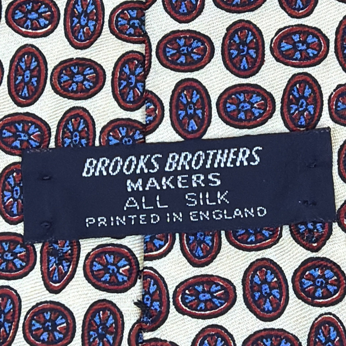 VIntage Brooks Brothers Mens Cream & Red Geometric Silk Tie Made In England