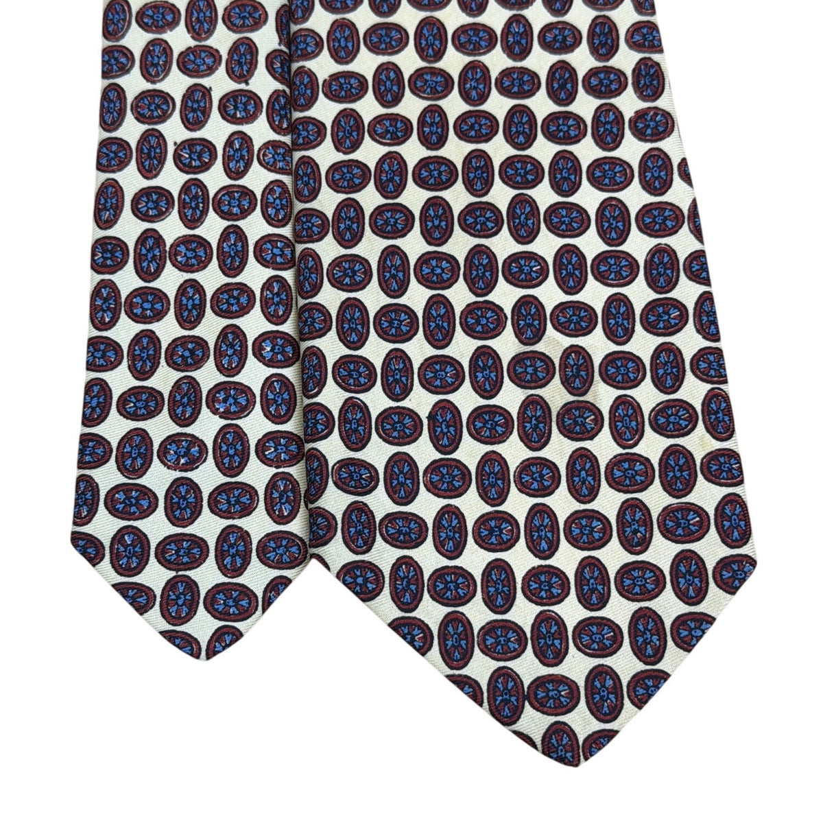 VIntage Brooks Brothers Mens Cream & Red Geometric Silk Tie Made In England