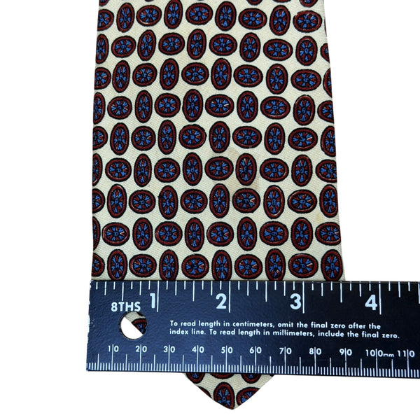 VIntage Brooks Brothers Mens Cream & Red Geometric Silk Tie Made In England