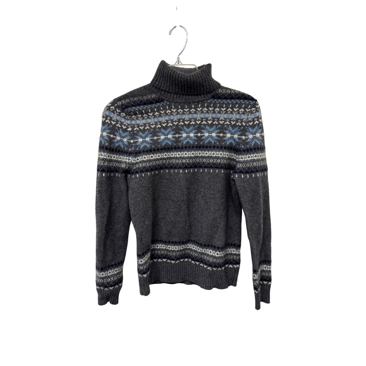 Lord & Taylor Womens Gray Cashmere Knit Fair Isle Turtleneck Sweater Size S