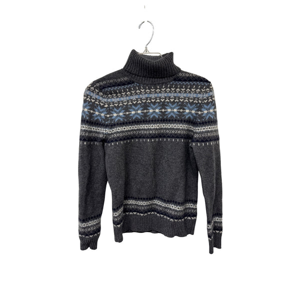 Lord & Taylor Womens Gray Cashmere Knit Fair Isle Turtleneck Sweater Size S