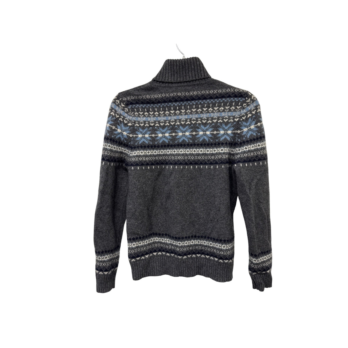 Lord & Taylor Womens Gray Cashmere Knit Fair Isle Turtleneck Sweater Size S