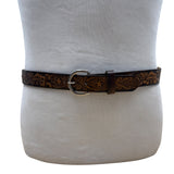 Vintage Tooled Leather Belt With Floral & Star Design