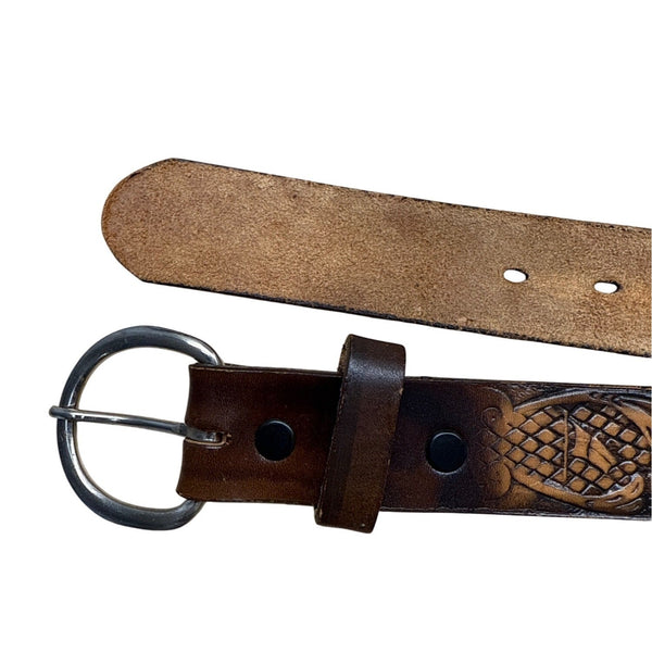 Vintage Tooled Leather Belt With Floral & Star Design