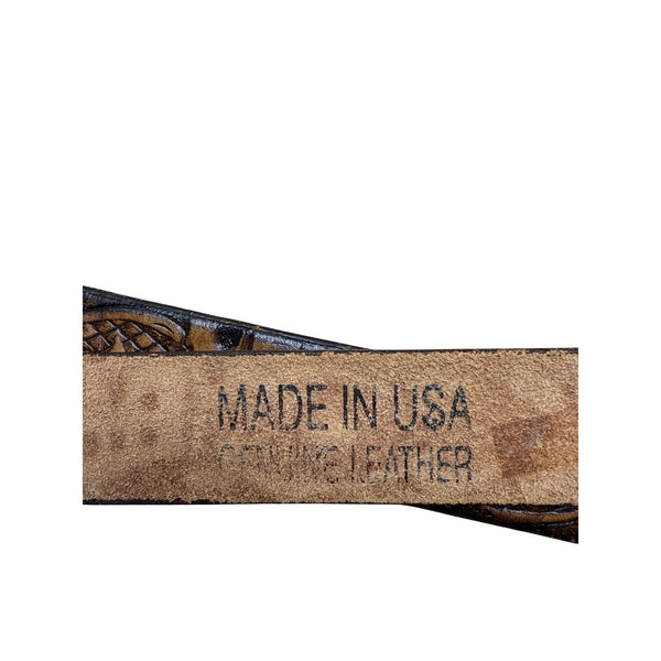 Vintage Tooled Leather Belt With Floral & Star Design
