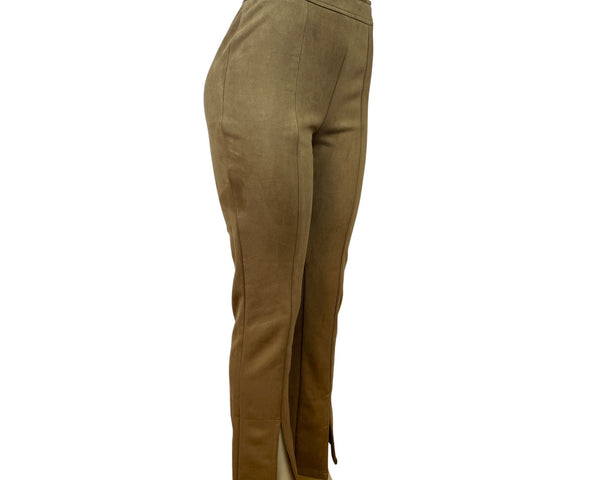 Threadbare Women's Brown Faux Suede Slim-Fit Pants With Front-Slits Sz 4