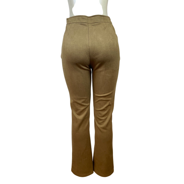 Threadbare Women's Brown Faux Suede Slim-Fit Pants With Front-Slits Sz 4