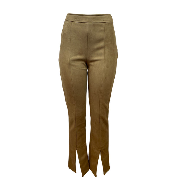 Threadbare Women's Brown Faux Suede Slim-Fit Pants With Front-Slits Sz 4