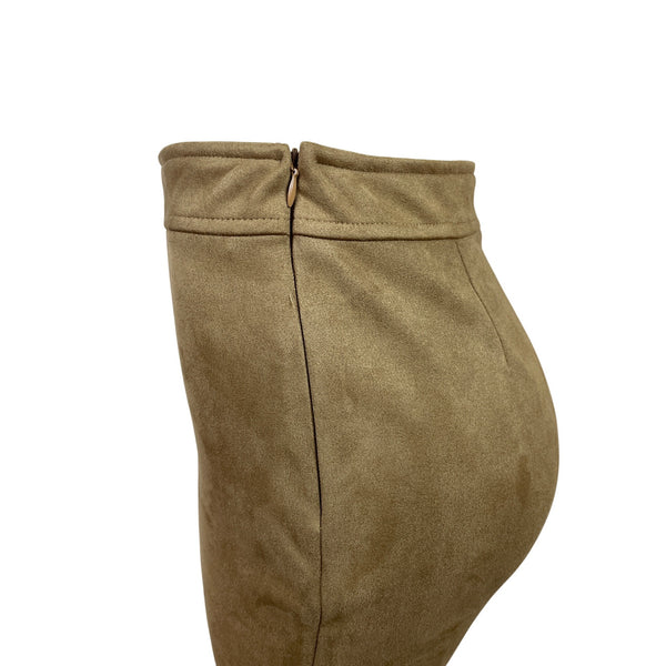 Threadbare Women's Brown Faux Suede Slim-Fit Pants With Front-Slits Sz 4