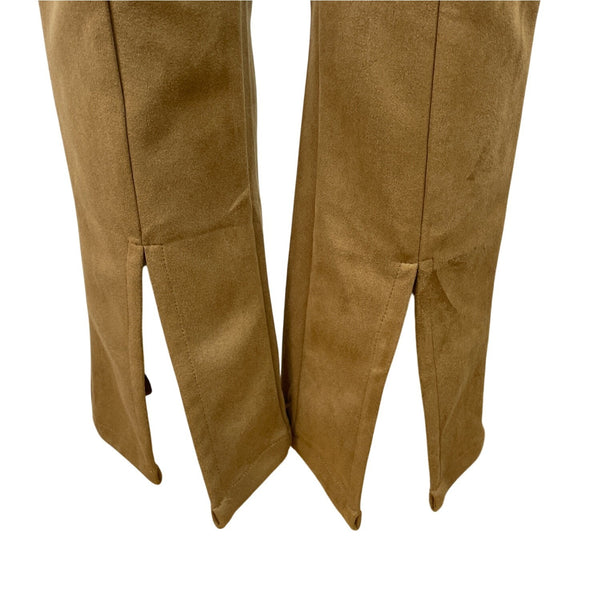 Threadbare Women's Brown Faux Suede Slim-Fit Pants With Front-Slits Sz 4