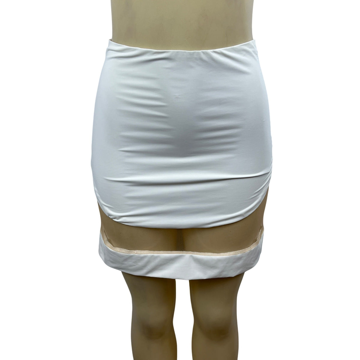 Akira White Mini Skirt With Sheer Mesh Panels & Back Zipper Sz L