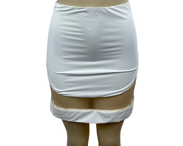Akira White Mini Skirt With Sheer Mesh Panels & Back Zipper Sz L