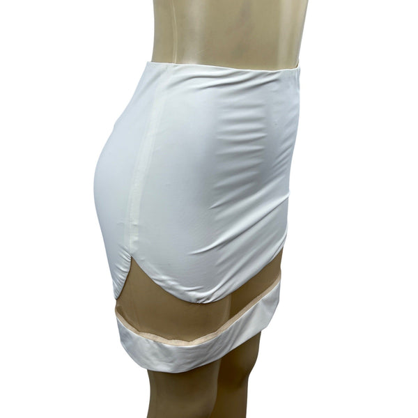 Akira White Mini Skirt With Sheer Mesh Panels & Back Zipper Sz L